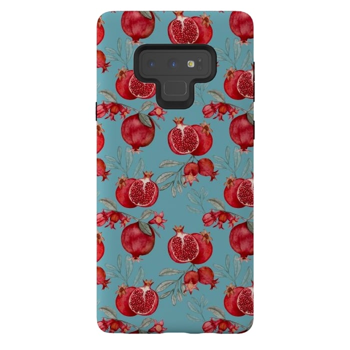 Galaxy Note 9 StrongFit Pomegranates, light teal by Flowery Stories
