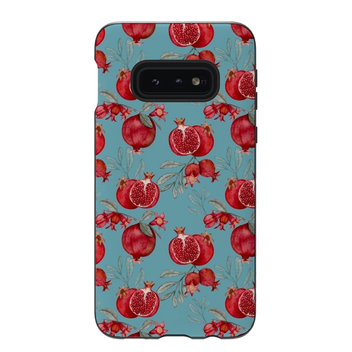Galaxy S10e StrongFit Pomegranates, light teal by Flowery Stories