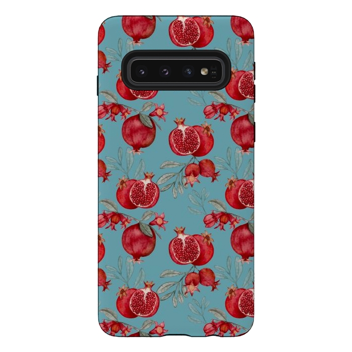 Galaxy S10 StrongFit Pomegranates, light teal by Flowery Stories