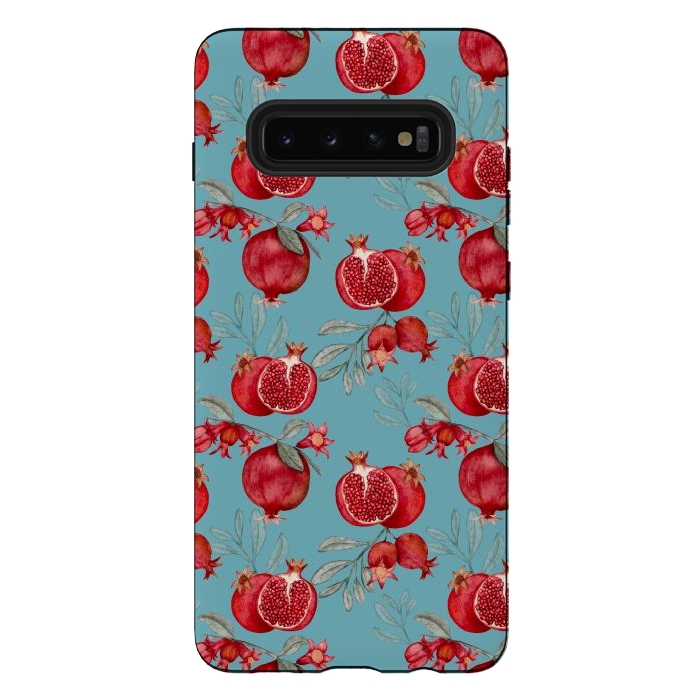 Galaxy S10 plus StrongFit Pomegranates, light teal by Flowery Stories