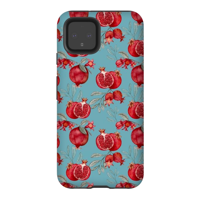 Pixel 4 StrongFit Pomegranates, light teal by Flowery Stories