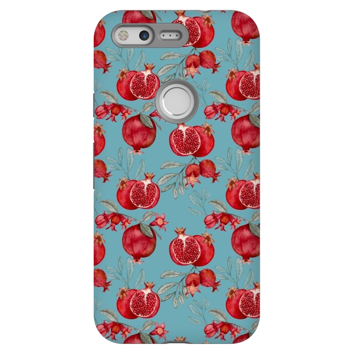 Pixel StrongFit Pomegranates, light teal by Flowery Stories