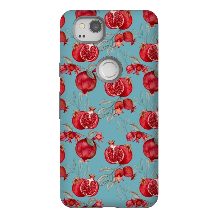 Pixel 2 StrongFit Pomegranates, light teal by Flowery Stories