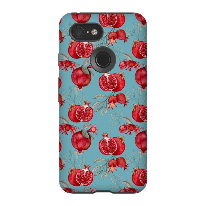 Pixel 3 StrongFit Pomegranates, light teal by Flowery Stories