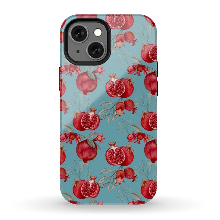 iPhone 12 mini StrongFit Pomegranates, light teal by Flowery Stories