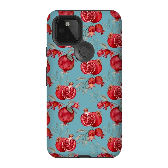 Pixel 5 StrongFit Pomegranates, light teal by Flowery Stories