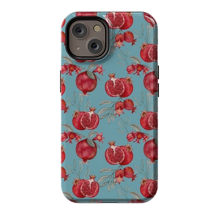 iPhone 14 StrongFit Pomegranates, light teal by Flowery Stories