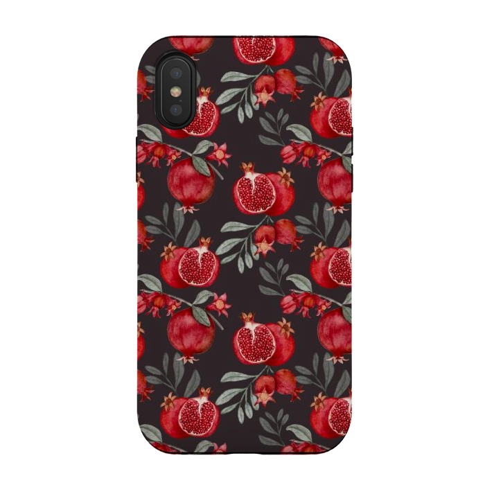 iPhone Xs / X StrongFit Pomegranates, black by Flowery Stories