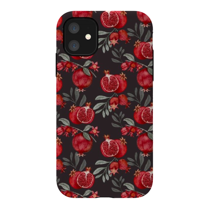 iPhone 11 StrongFit Pomegranates, black by Flowery Stories