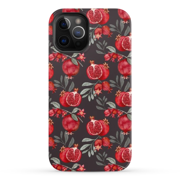 iPhone 12 Pro StrongFit Pomegranates, black by Flowery Stories