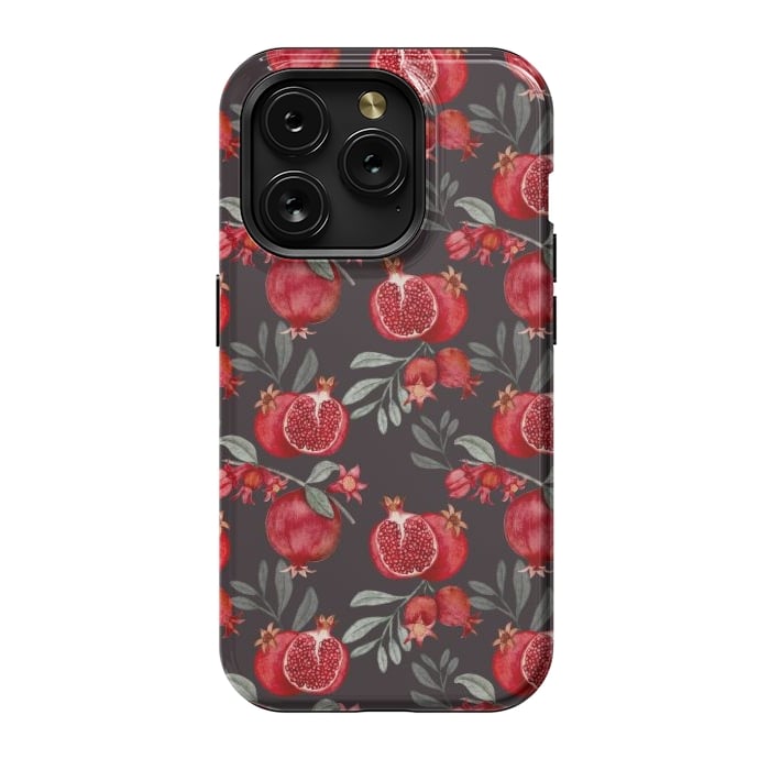 iPhone 15 Pro StrongFit Pomegranates, black by Flowery Stories