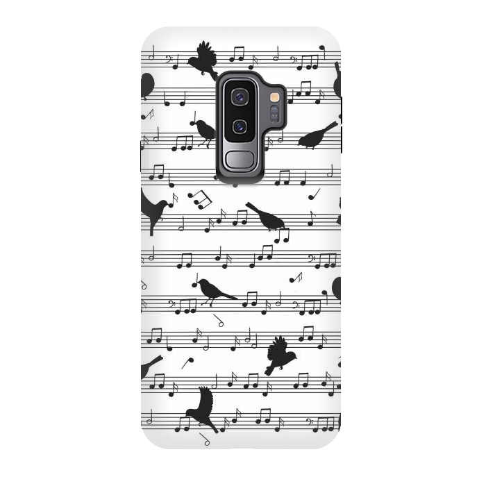 Galaxy S9 plus StrongFit Birds on Musical notes - Black by LM2Kone