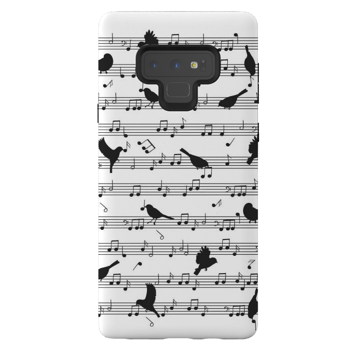 Galaxy Note 9 StrongFit Birds on Musical notes - Black by LM2Kone