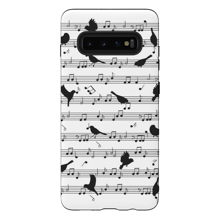 Galaxy S10 plus StrongFit Birds on Musical notes - Black by LM2Kone