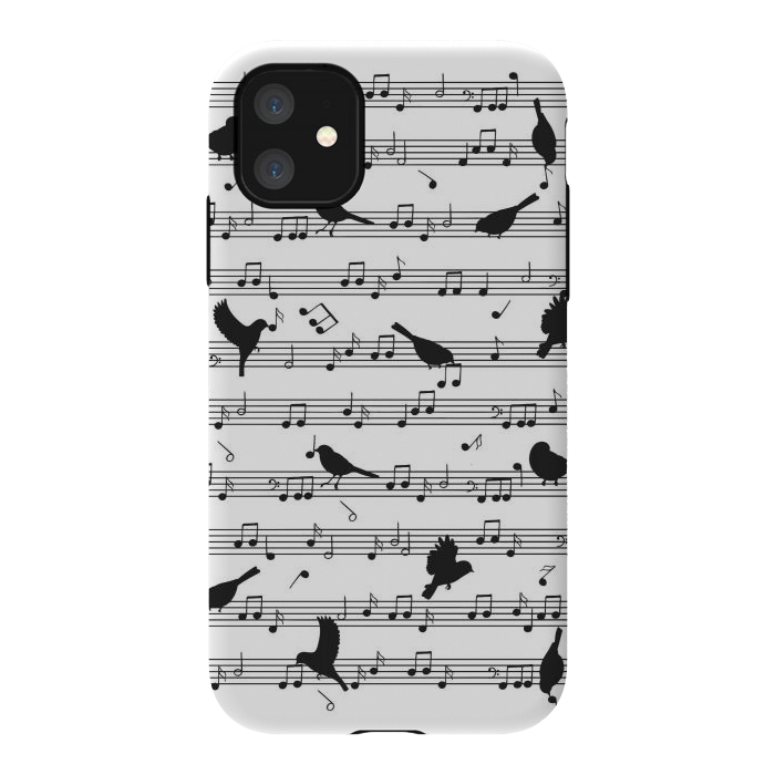 iPhone 11 StrongFit Birds on Musical notes - Black by LM2Kone