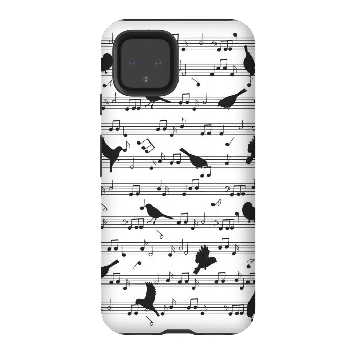 Pixel 4 StrongFit Birds on Musical notes - Black by LM2Kone