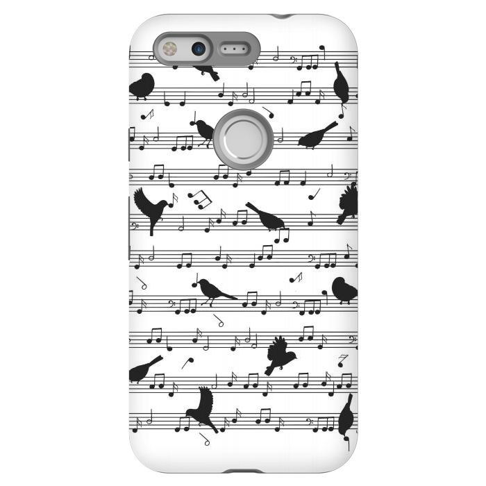 Pixel StrongFit Birds on Musical notes - Black by LM2Kone