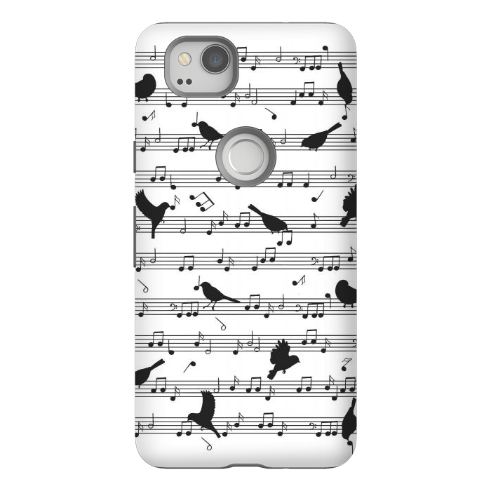 Pixel 2 StrongFit Birds on Musical notes - Black by LM2Kone