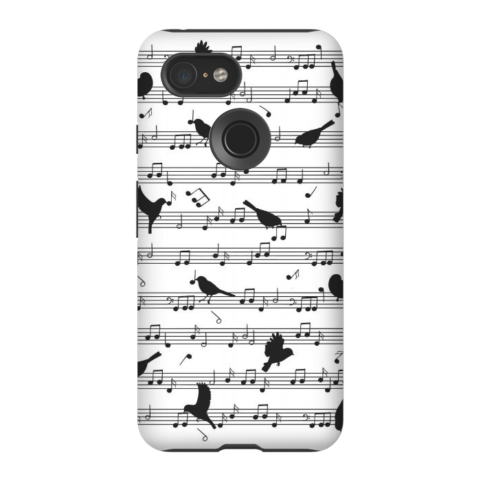 Pixel 3 StrongFit Birds on Musical notes - Black by LM2Kone