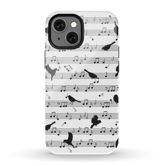 iPhone 12 mini StrongFit Birds on Musical notes - Black by LM2Kone