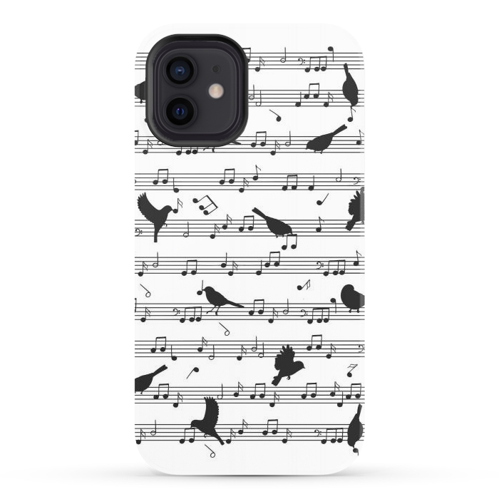 iPhone 12 StrongFit Birds on Musical notes - Black by LM2Kone