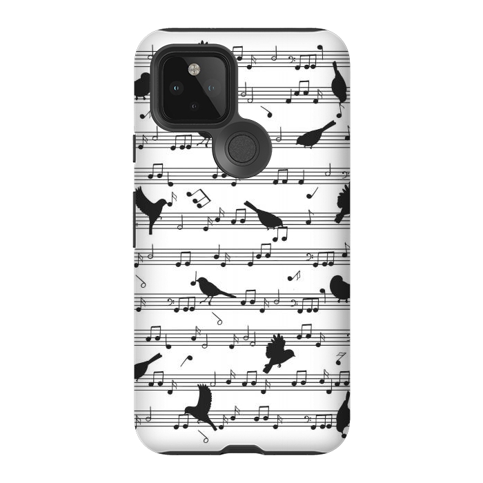 Pixel 5 StrongFit Birds on Musical notes - Black by LM2Kone
