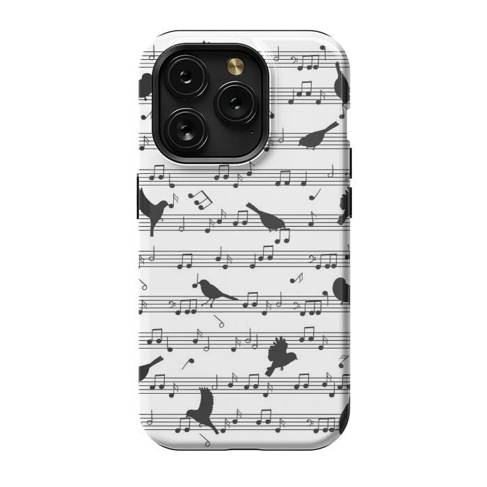 iPhone 15 Pro StrongFit Birds on Musical notes - Black by LM2Kone