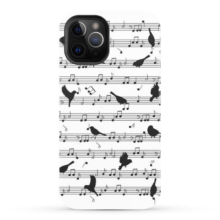 iPhone 12 Pro Max StrongFit Birds on Musical notes - Black by LM2Kone