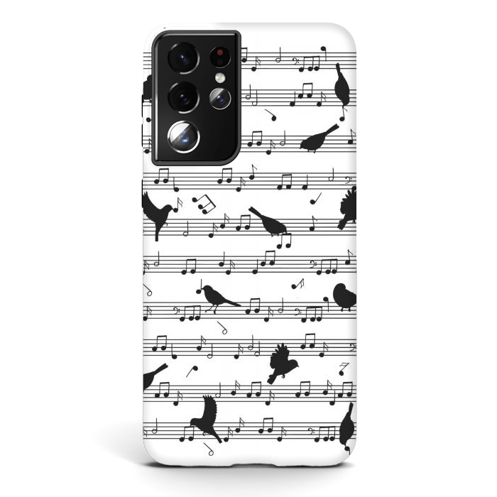 Galaxy S21 ultra StrongFit Birds on Musical notes - Black by LM2Kone