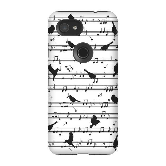 Pixel 3A StrongFit Birds on Musical notes - Black by LM2Kone