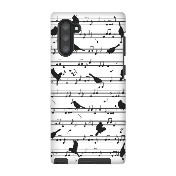 Galaxy Note 10 StrongFit Birds on Musical notes - Black by LM2Kone