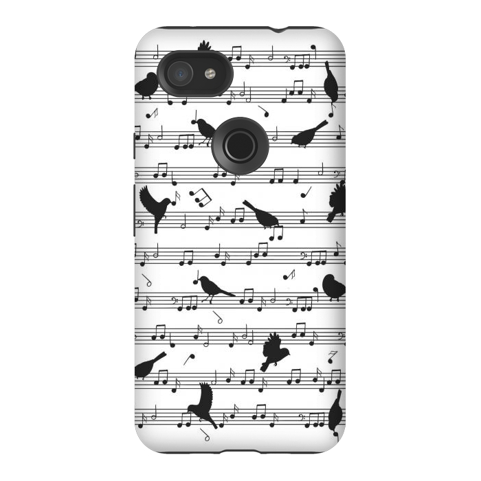 Pixel 3AXL StrongFit Birds on Musical notes - Black by LM2Kone