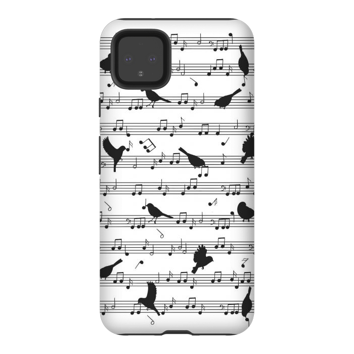 Pixel 4XL StrongFit Birds on Musical notes - Black by LM2Kone