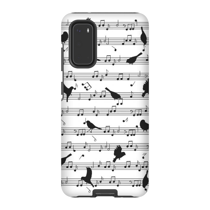 Galaxy S20 StrongFit Birds on Musical notes - Black by LM2Kone