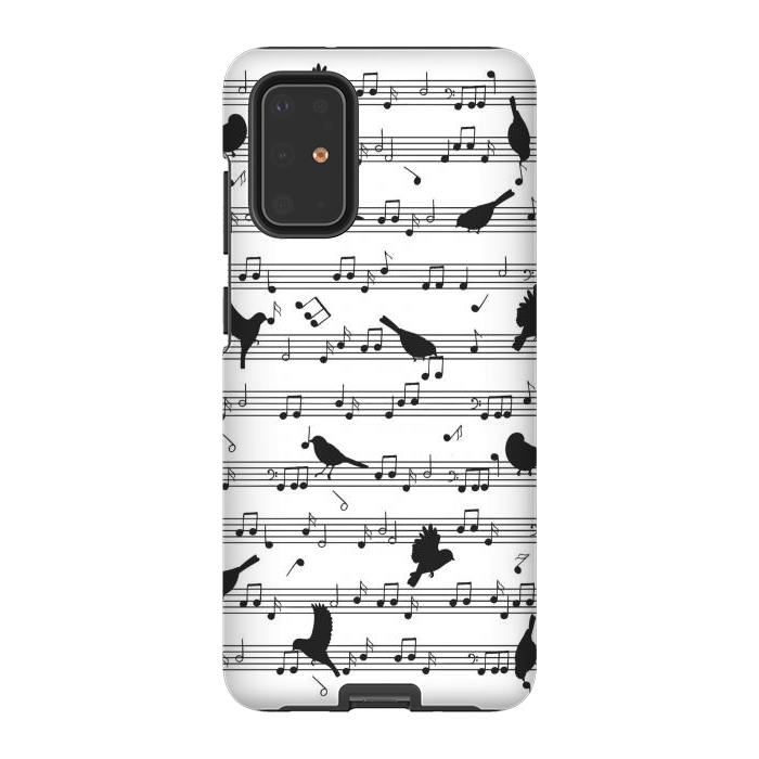 Galaxy S20 Plus StrongFit Birds on Musical notes - Black by LM2Kone