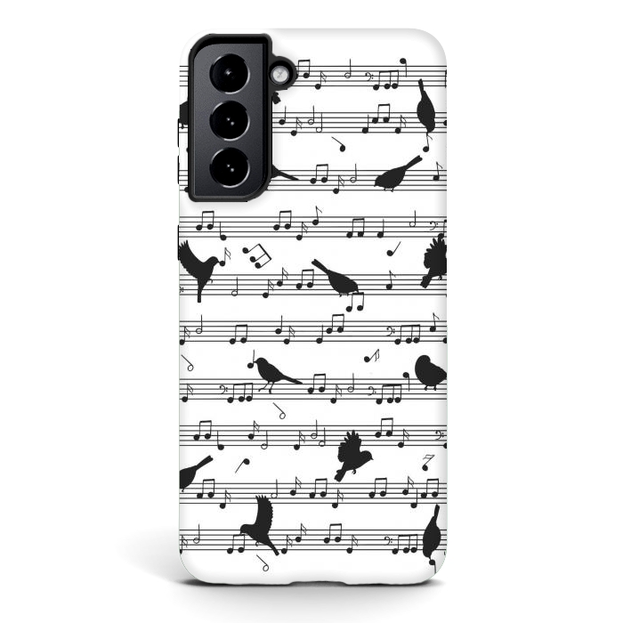 Galaxy S21 StrongFit Birds on Musical notes - Black by LM2Kone