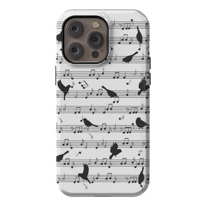 iPhone 14 Pro max StrongFit Birds on Musical notes - Black by LM2Kone