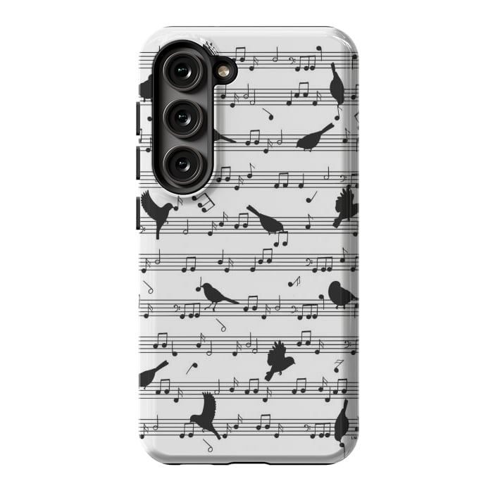 Galaxy S23 StrongFit Birds on Musical notes - Black by LM2Kone