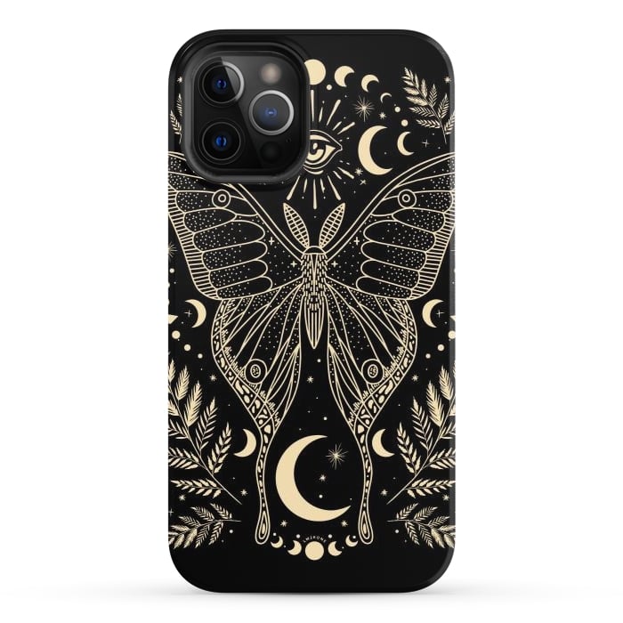 iPhone 12 Pro StrongFit Occult Mystical Moon Moth by LM2Kone