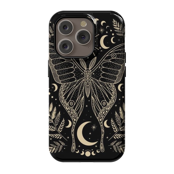 iPhone 14 Pro StrongFit Occult Mystical Moon Moth by LM2Kone