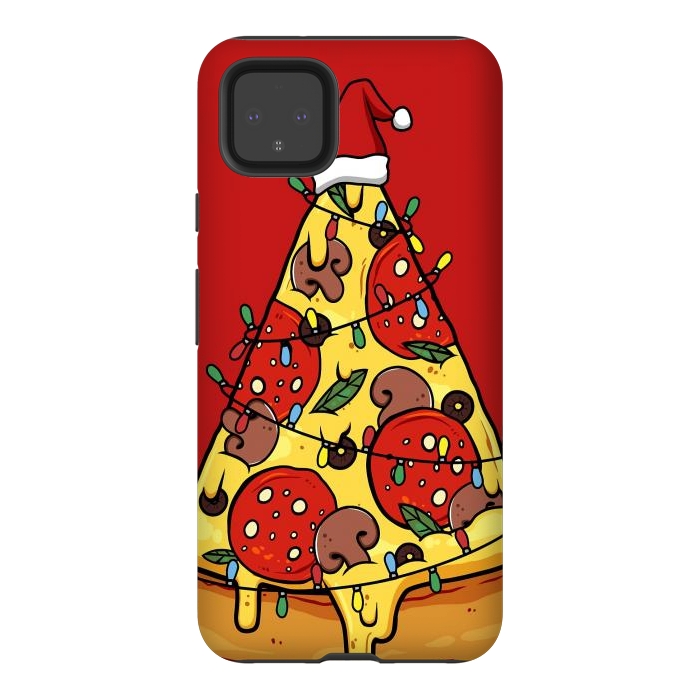 Pixel 4XL StrongFit Merry Christmas Pizza by LM2Kone