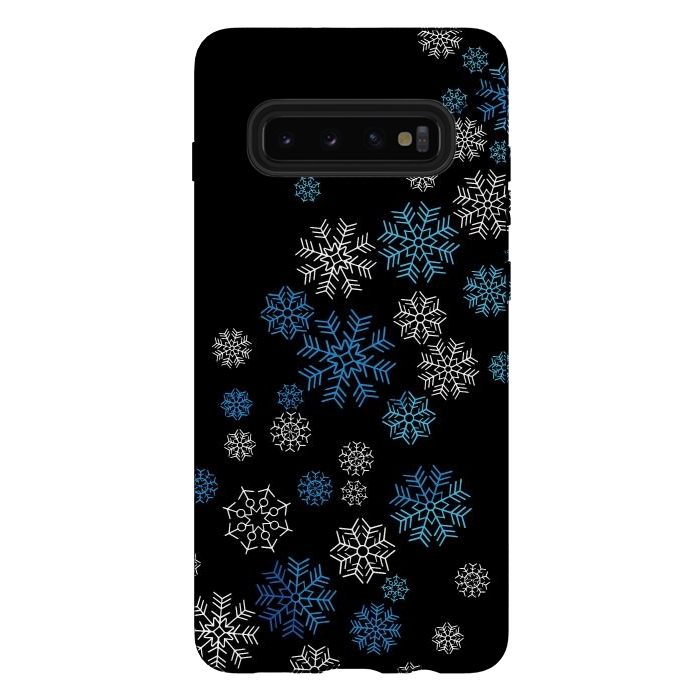 Galaxy S10 plus StrongFit Christmas Blue Snow Pattern by LM2Kone