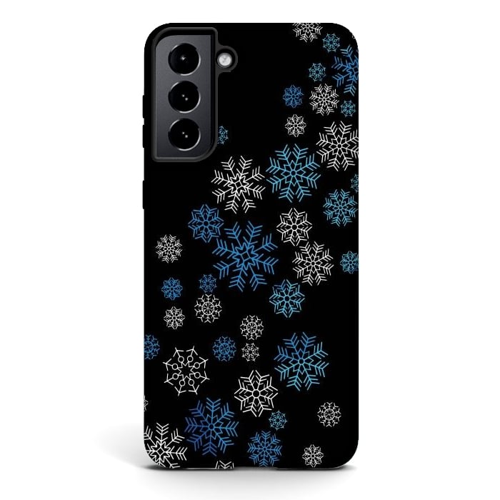 Galaxy S21 plus StrongFit Christmas Blue Snow Pattern by LM2Kone