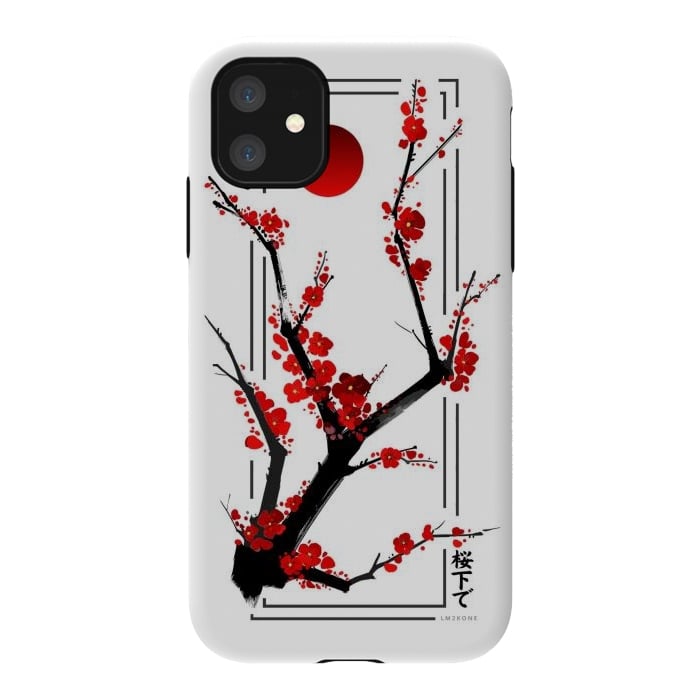 iPhone 11 StrongFit Modern Cherry Blossom - Black by LM2Kone