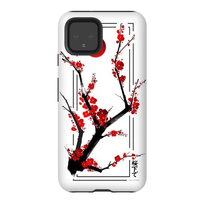 Pixel 4 StrongFit Modern Cherry Blossom - Black by LM2Kone