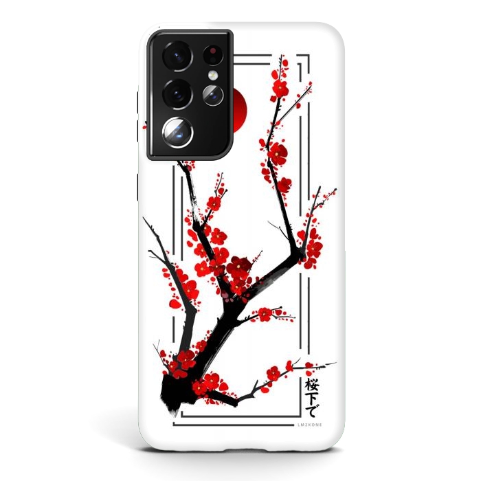Galaxy S21 ultra StrongFit Modern Cherry Blossom - Black by LM2Kone