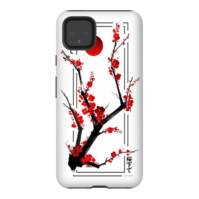 Pixel 4XL StrongFit Modern Cherry Blossom - Black by LM2Kone