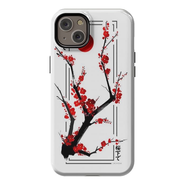 iPhone 14 Plus StrongFit Modern Cherry Blossom - Black by LM2Kone