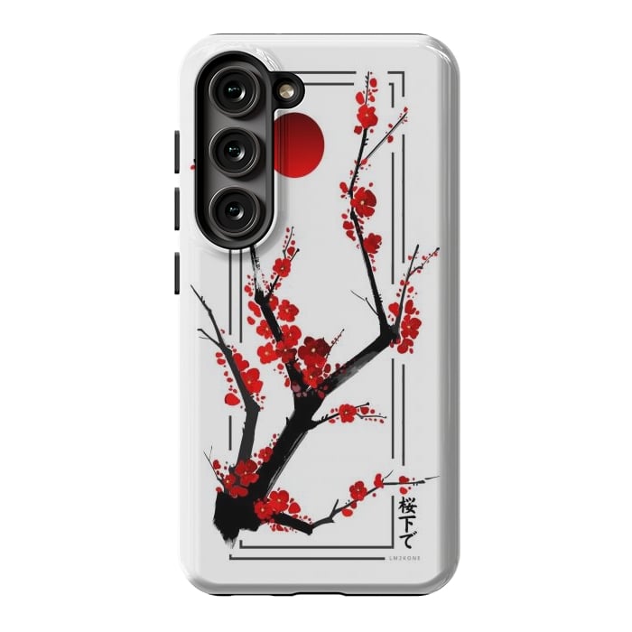 Galaxy S23 StrongFit Modern Cherry Blossom - Black by LM2Kone