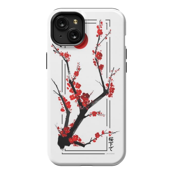 iPhone 15 Plus StrongFit Modern Cherry Blossom - Black by LM2Kone